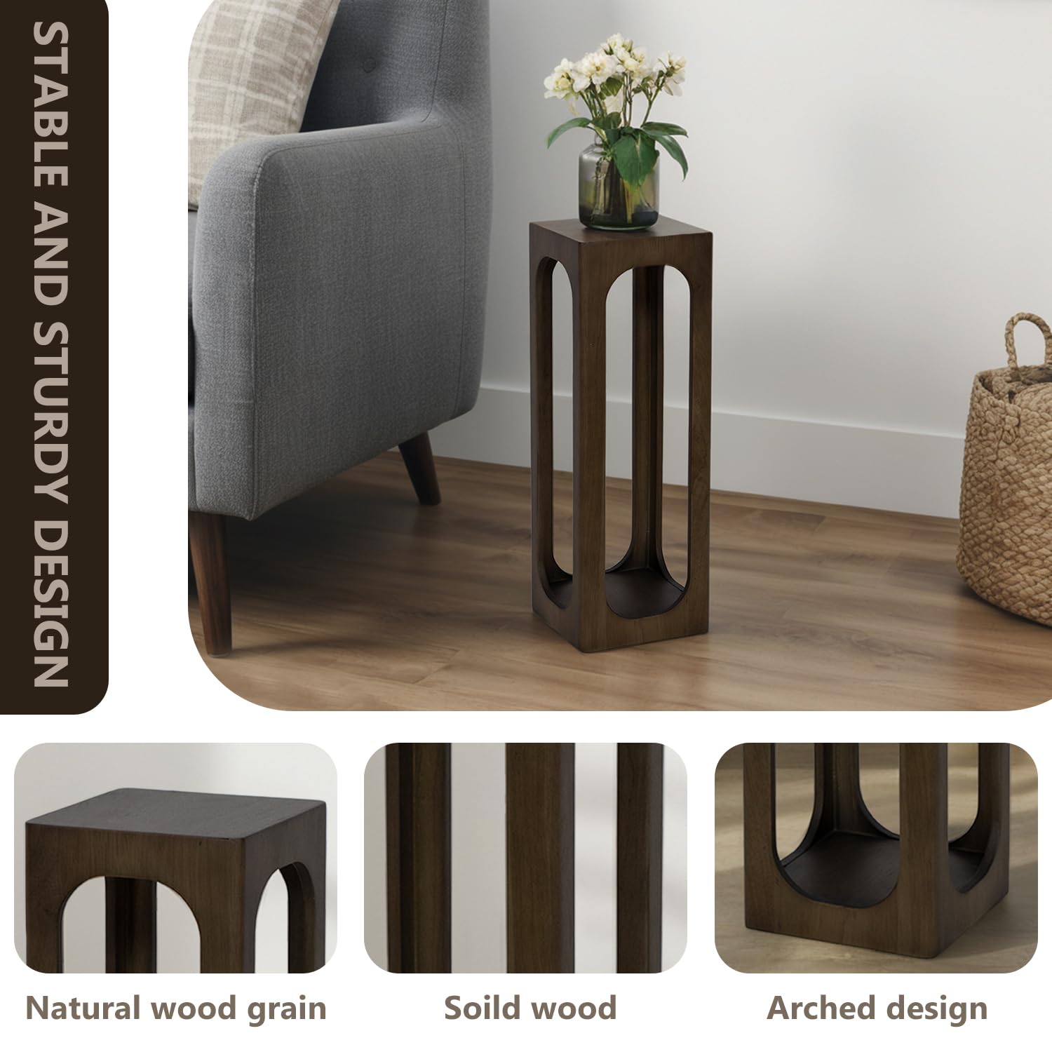 COVLON Drink Table, Soild Wood Small Space Side Table, Decorative End Table for Living Room,Badroom or Entryway Decoration, Natural Wood, Brown