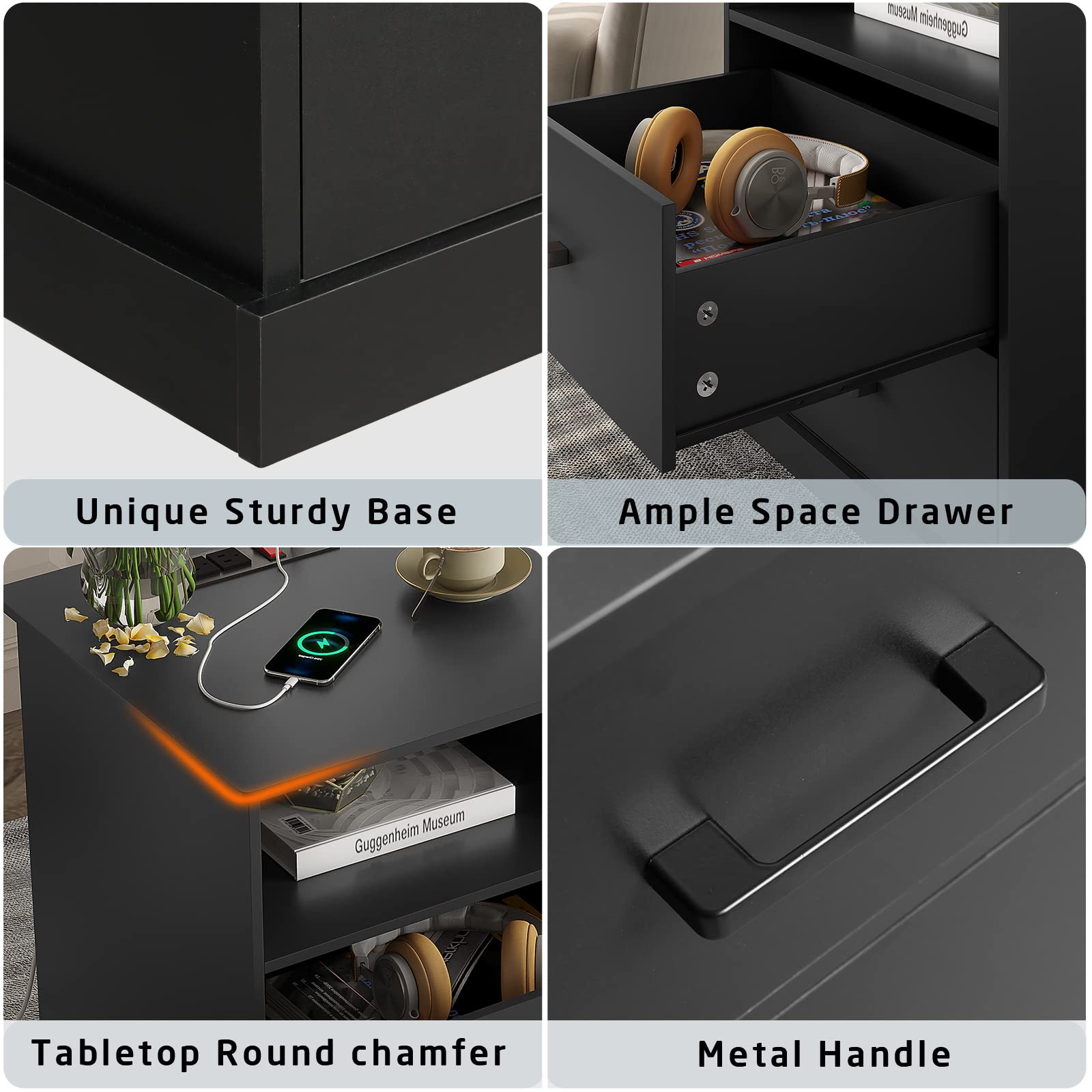 Nightstand with Charging Station & Storage Drawers
