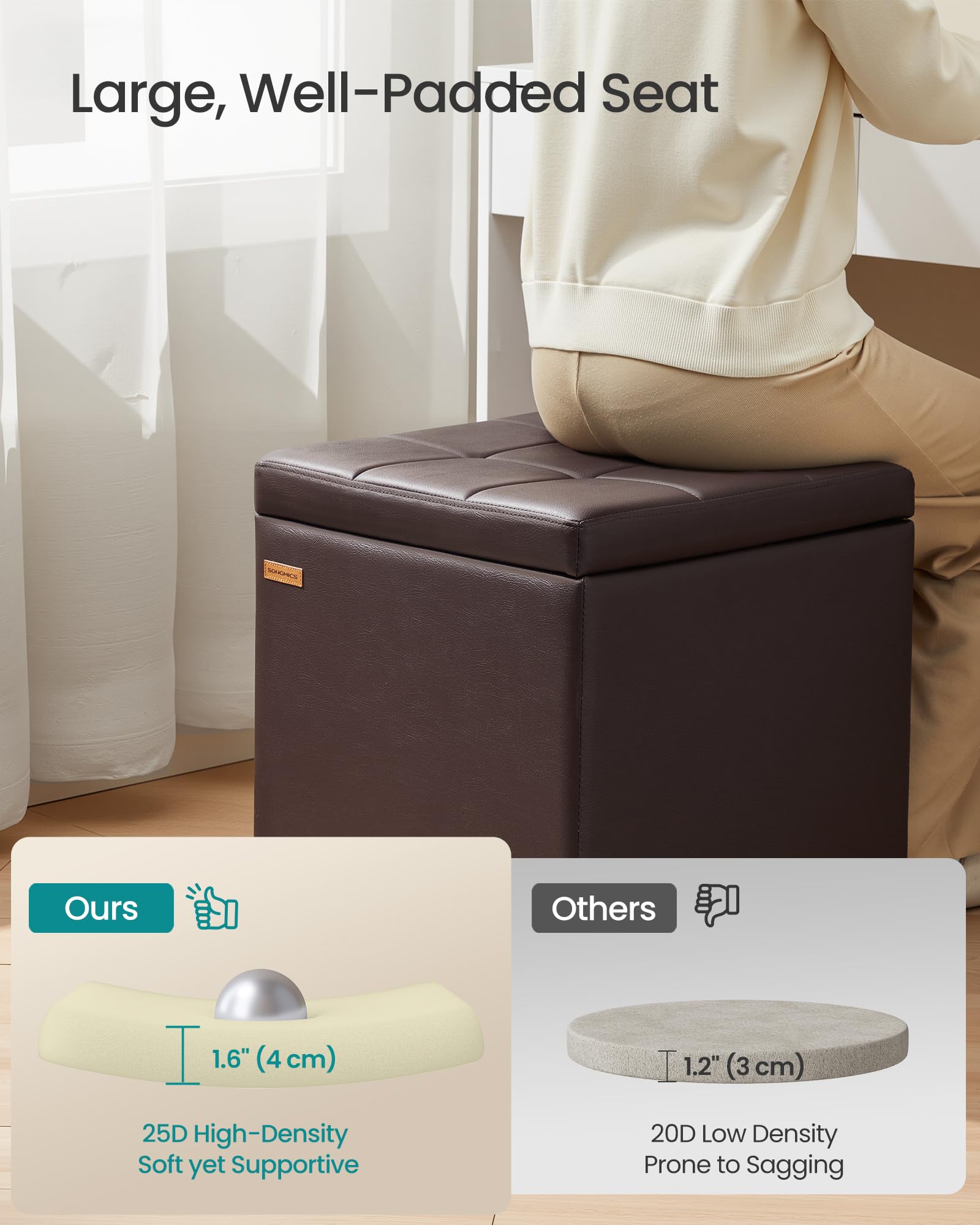 Square Storage Ottoman with Hinged Lid