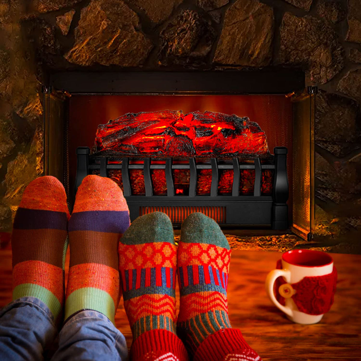 Electric Fireplace Logs Inserts Heater with Remote Control for Home Decor