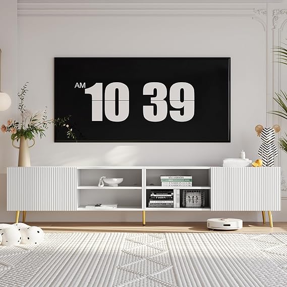 86" Modern TV Stand with Fluted Doors & Adjustable Shelves