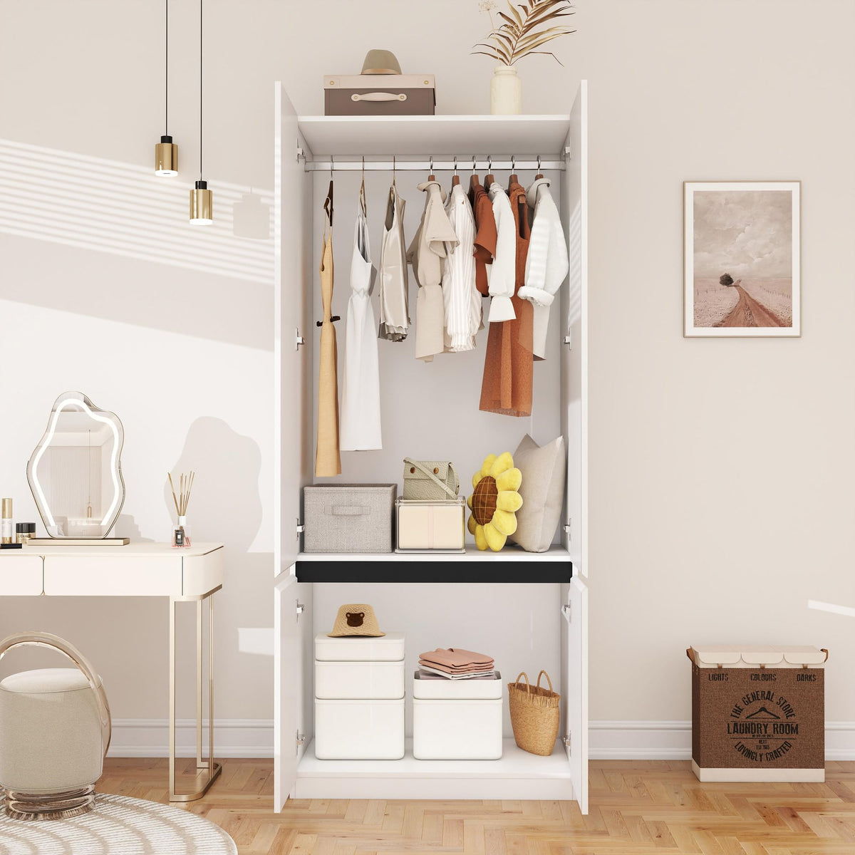 White Armoire Wardrobe Closet with 2 Doors: 75" H x 31.5" W