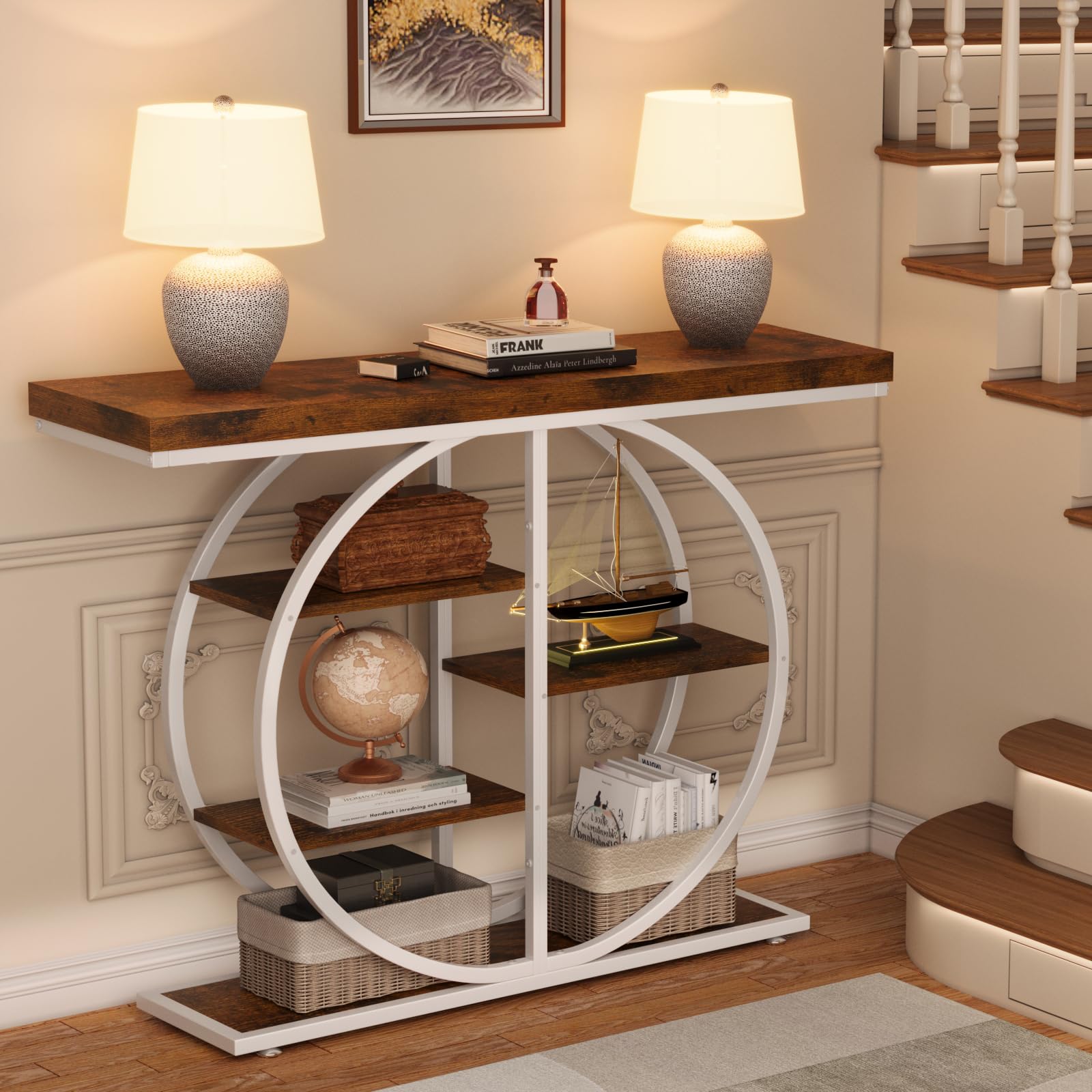 5-Tier Industrial Console Table with Storage Shelves
