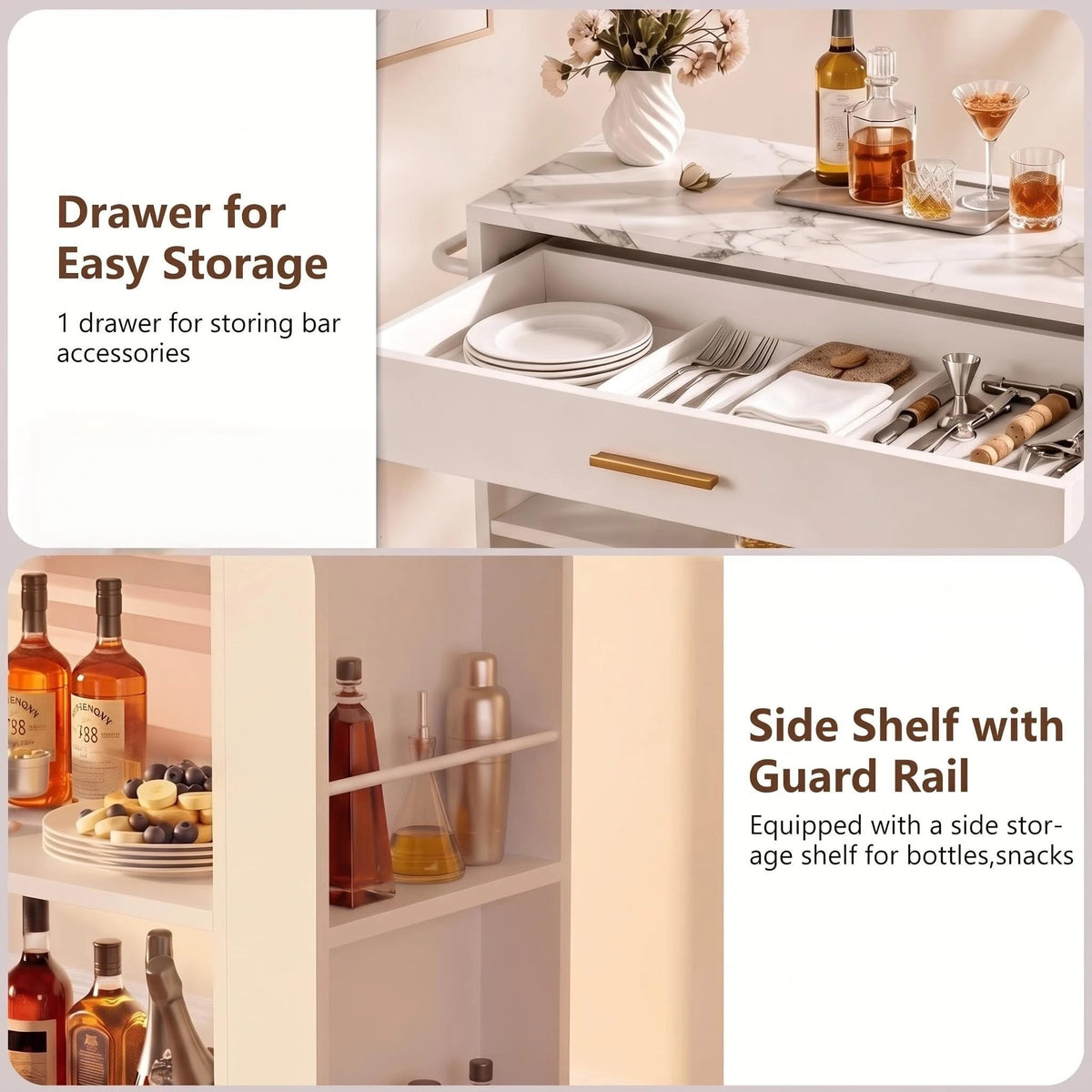 White Marble-Look Bar Cart