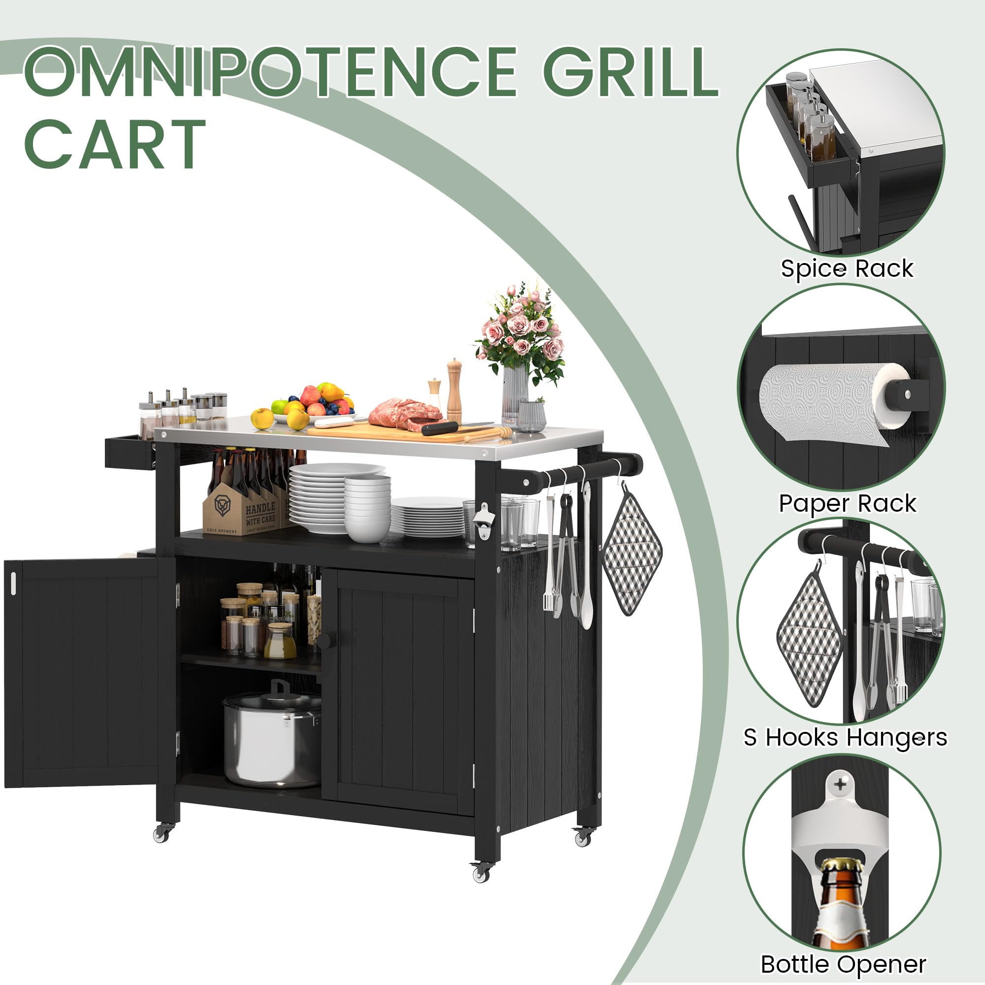 Outdoor Kitchen Island Grill Cart with Stainless Steel Top