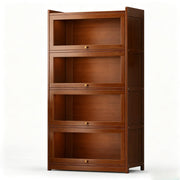 Bamboo Bookcase with Flip-Up Acrylic Doors, 4-Tier Freestanding Display Shelf