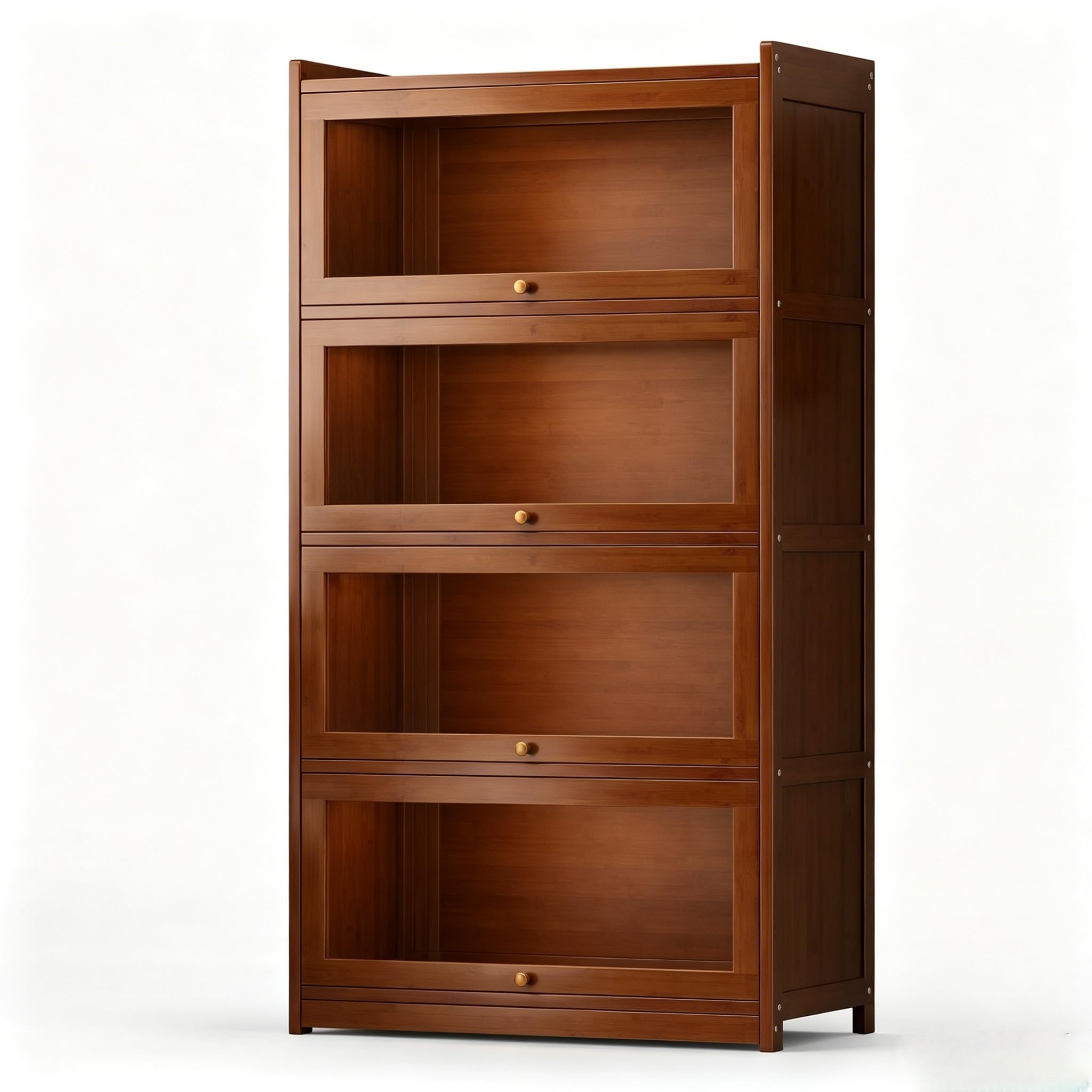 55" Bamboo Bookcases,Book Shelfs with Acrylic Doors,Freestanding Display Storage Shelves for Collectibles,4 Tier Tall Bookshelfs & Bookcases for Living Room Bedroom Home Office