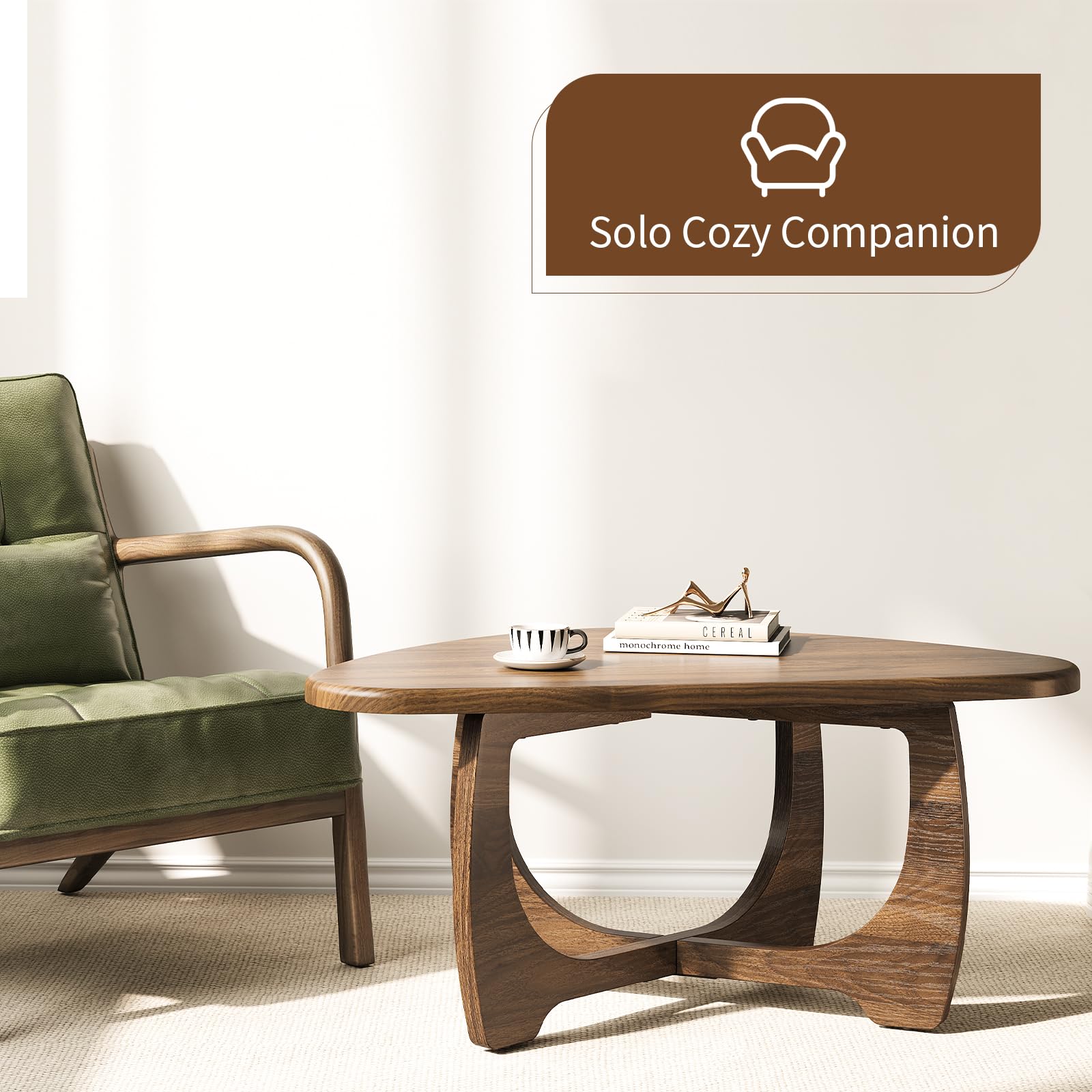Round Wood Coffee Table with Triangle Frame
