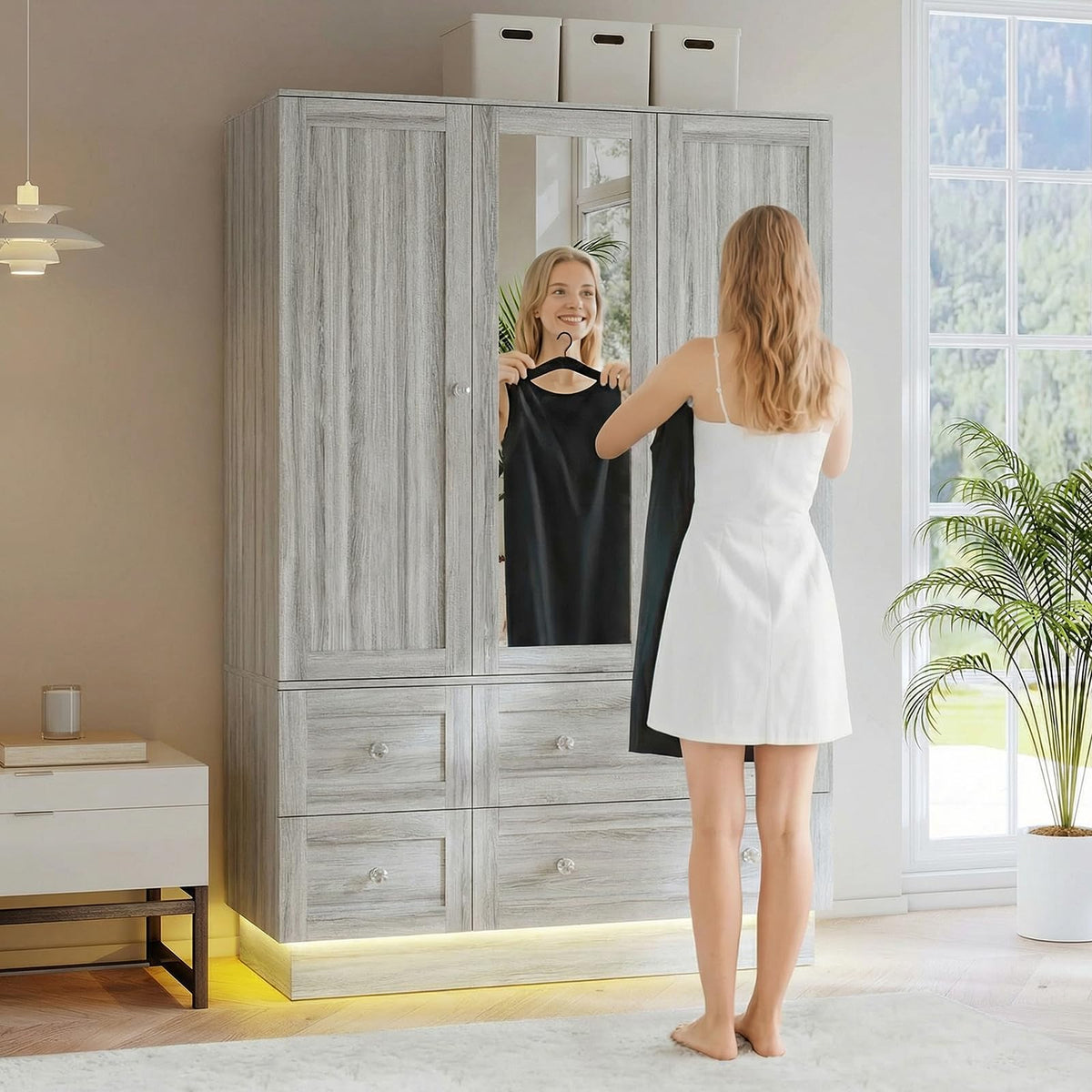 Mirrored Wardrobe with LED Lights