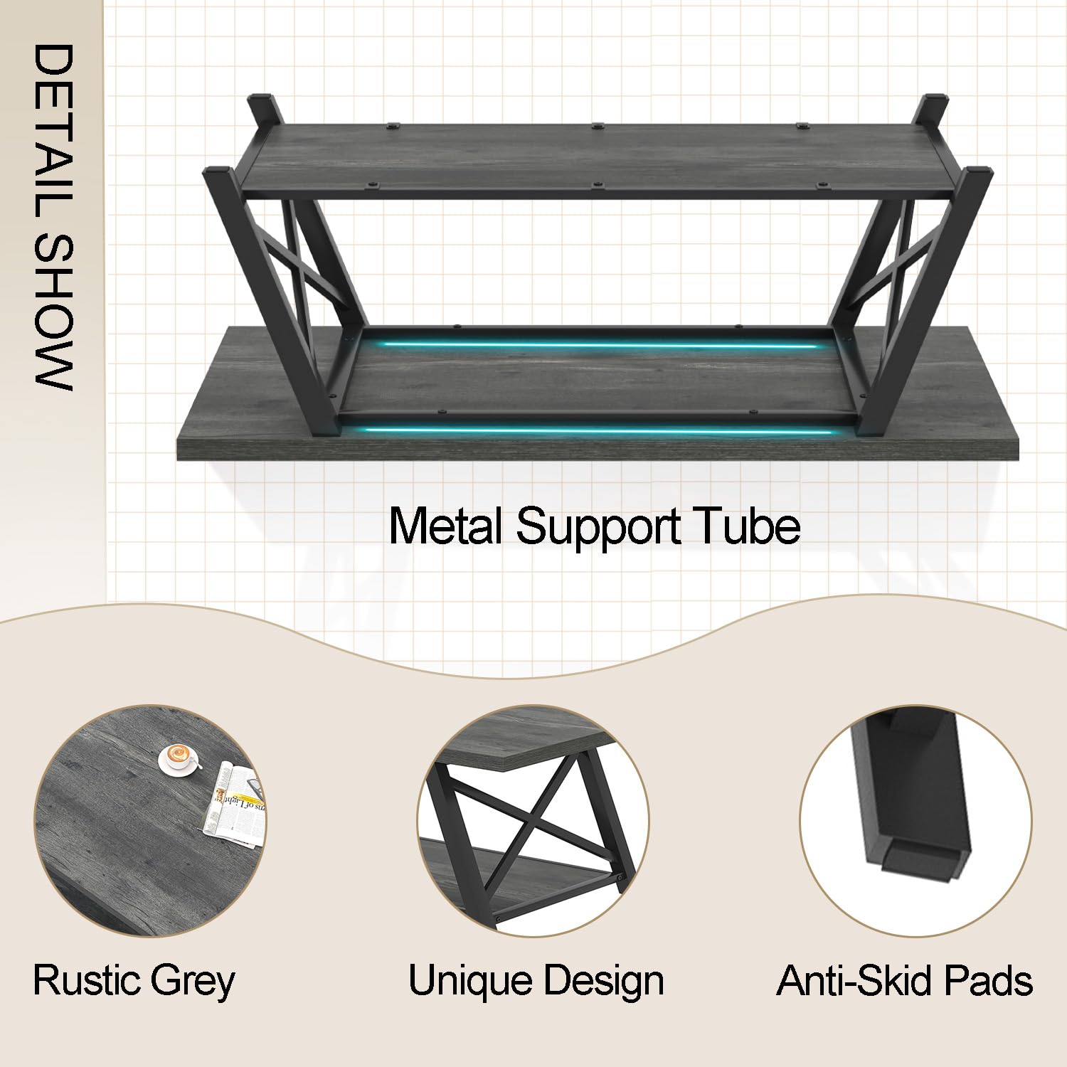 Industrial Coffee Table with Storage Shelf