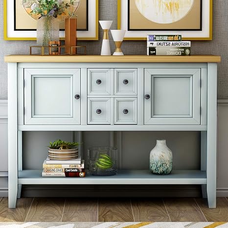 Farmhouse Buffet Sideboard with 4 Drawers, 2 Cabinets & Bottom Shelf