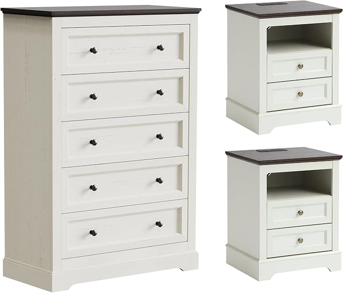 Farmhouse Bedroom Dresser Set with Nightstands