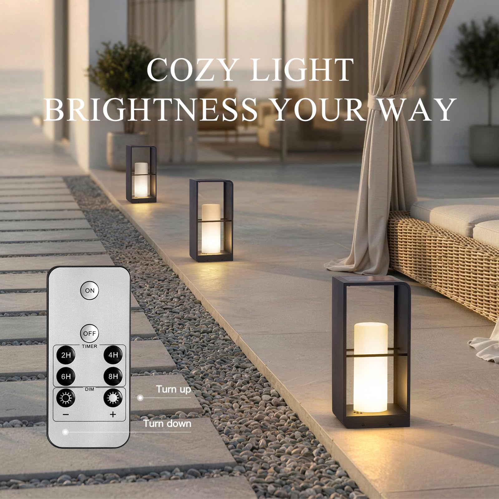 RIRZ Modern Floor Lamp with Remote (Adjustable Brightness), Dusk to Dawn Outdoor Solar Lanterns Waterproof IP65, Unique Floor Lamps, 3000K Solar Outdoor Lamp for Patio Backyard Garden Deck Decoration