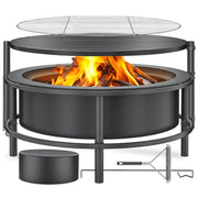TMWINGS Large Outdoor Fire Pit with Poker, Round Wood Burning Firepit Bowl