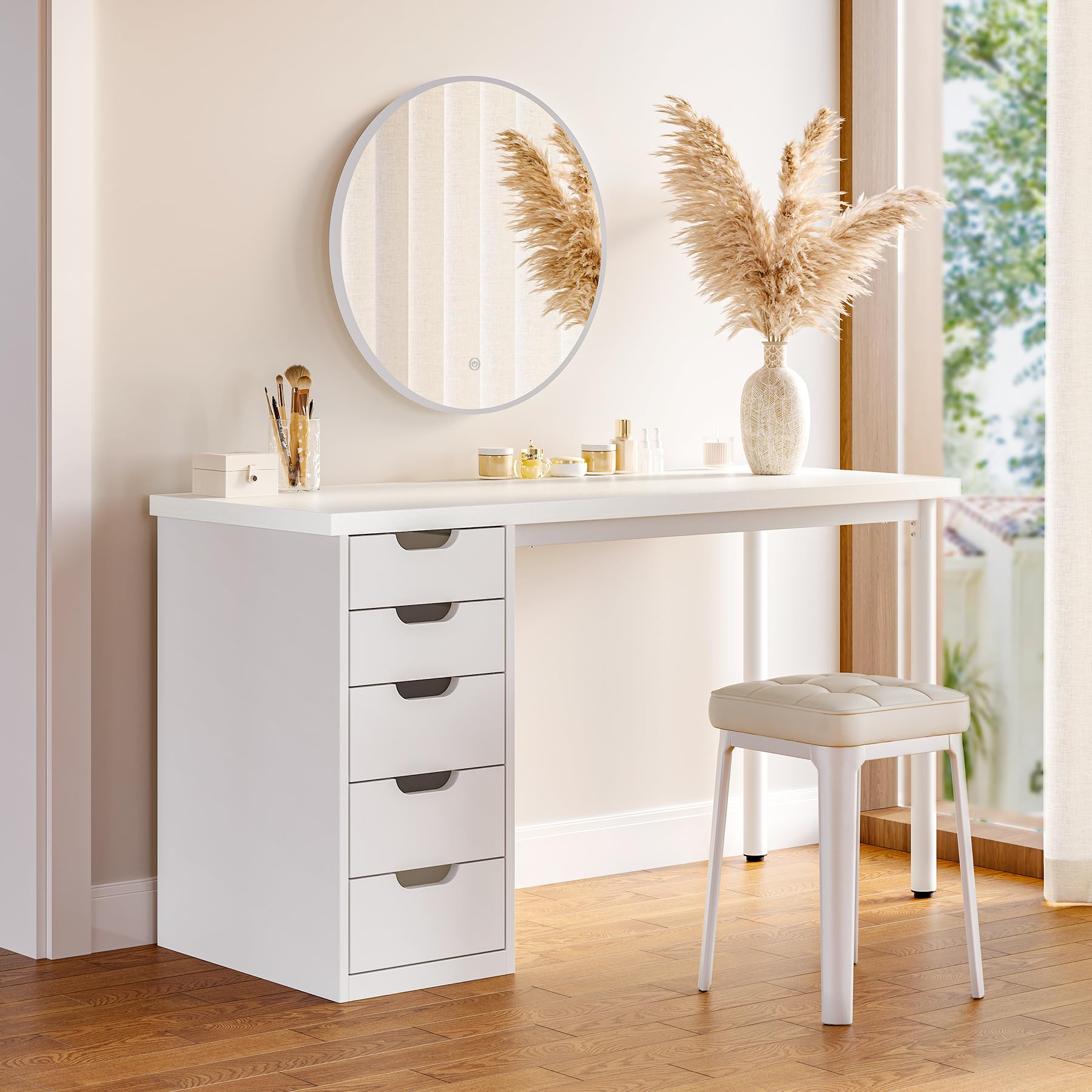 47" Computer Desk with 5 Drawers & Metal Frame
