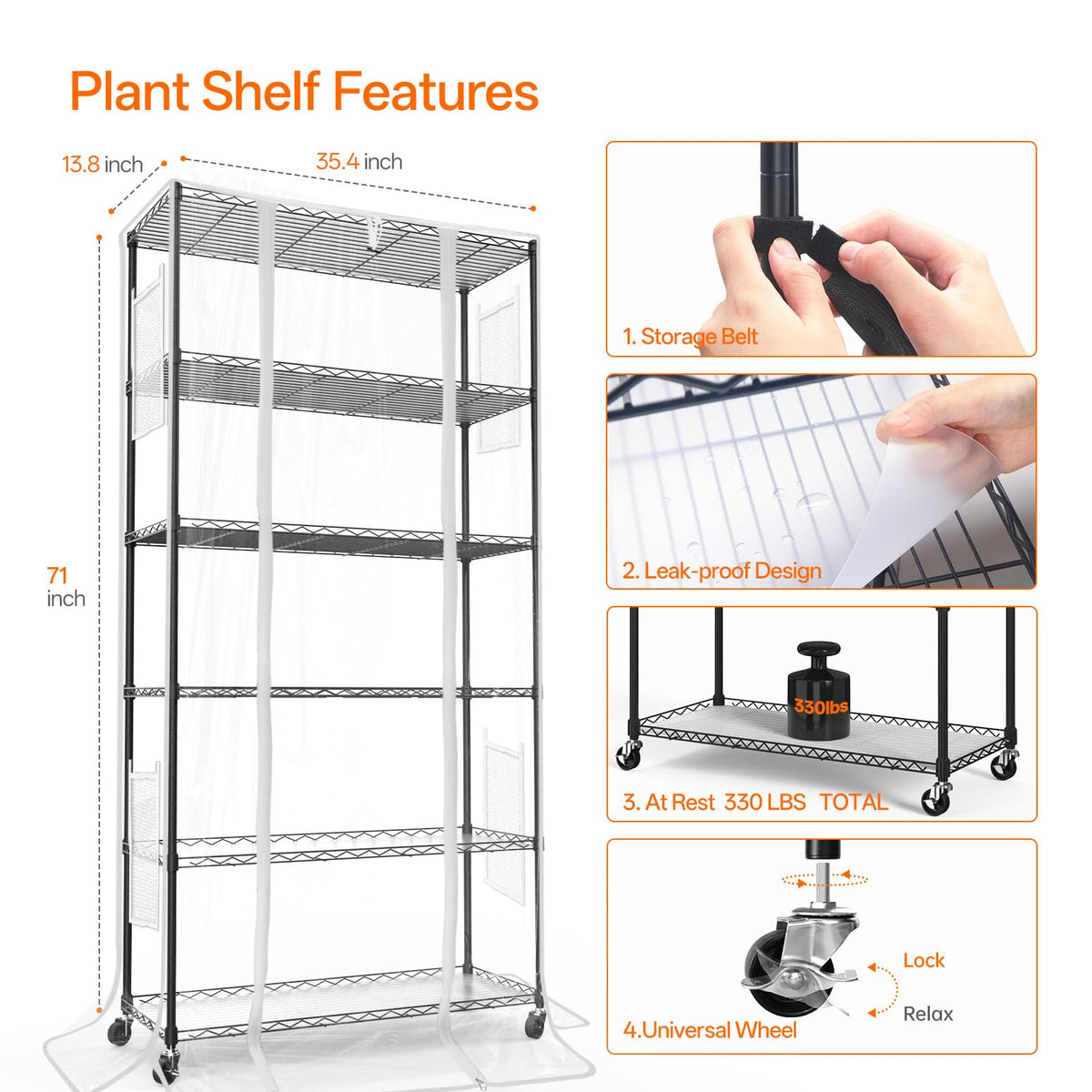 Bstrip 5-Tier Indoor Greenhouse with Grow Light, 35.4x13.8x71in