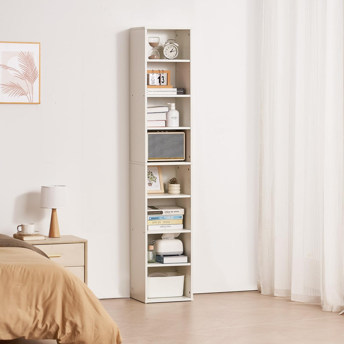 VEVOR 8 Tiers Narrow Bookshelf, 71 inch Tall Wooden Open Bookcase White