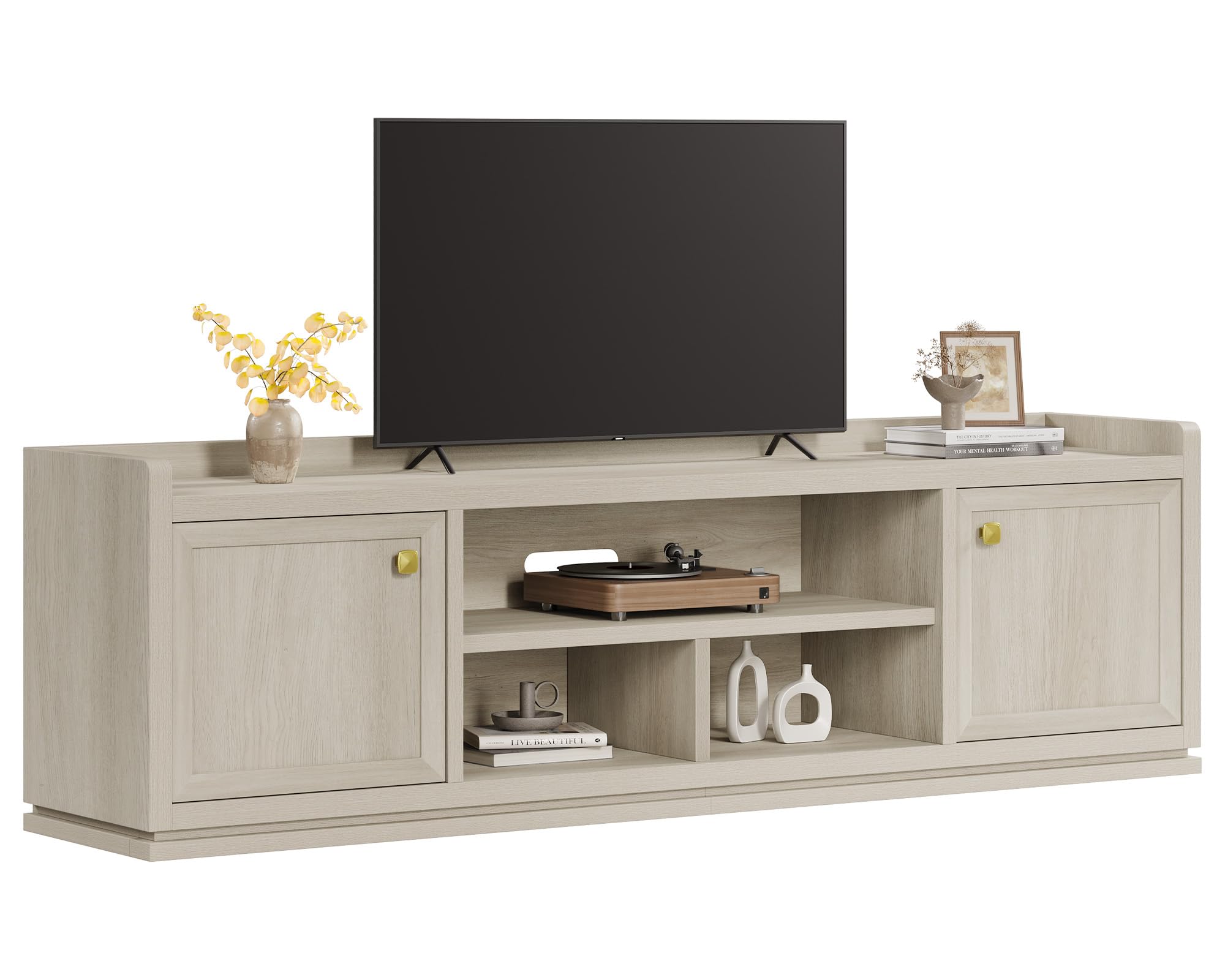 67" Fluted TV Stand with Cabinet & Open Shelves