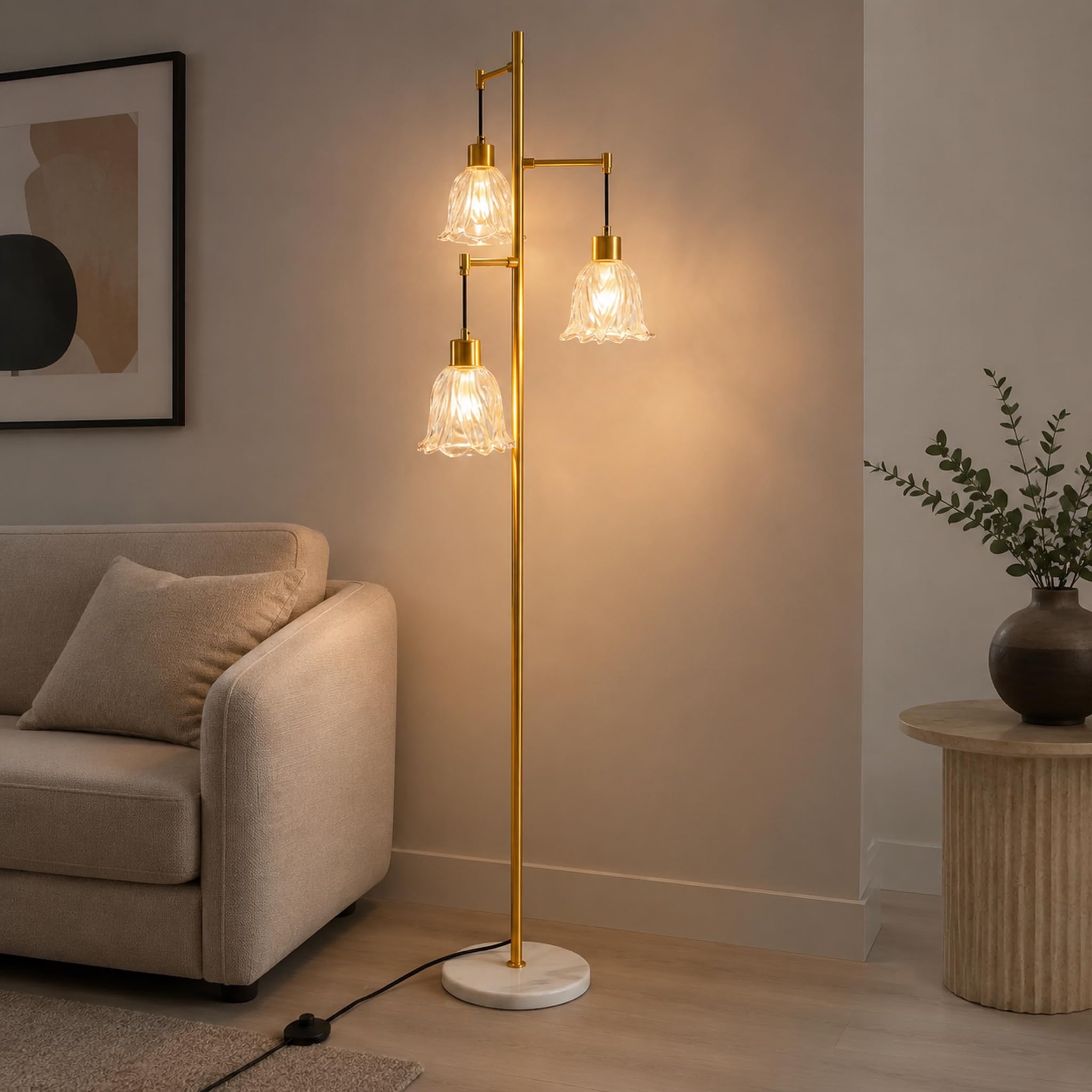 3-Light Glass Flower Floor Lamp