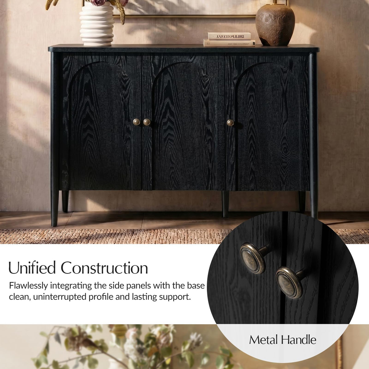 HULALA HOME 47" Arched Sideboard Buffet Cabinet with Storage, Black