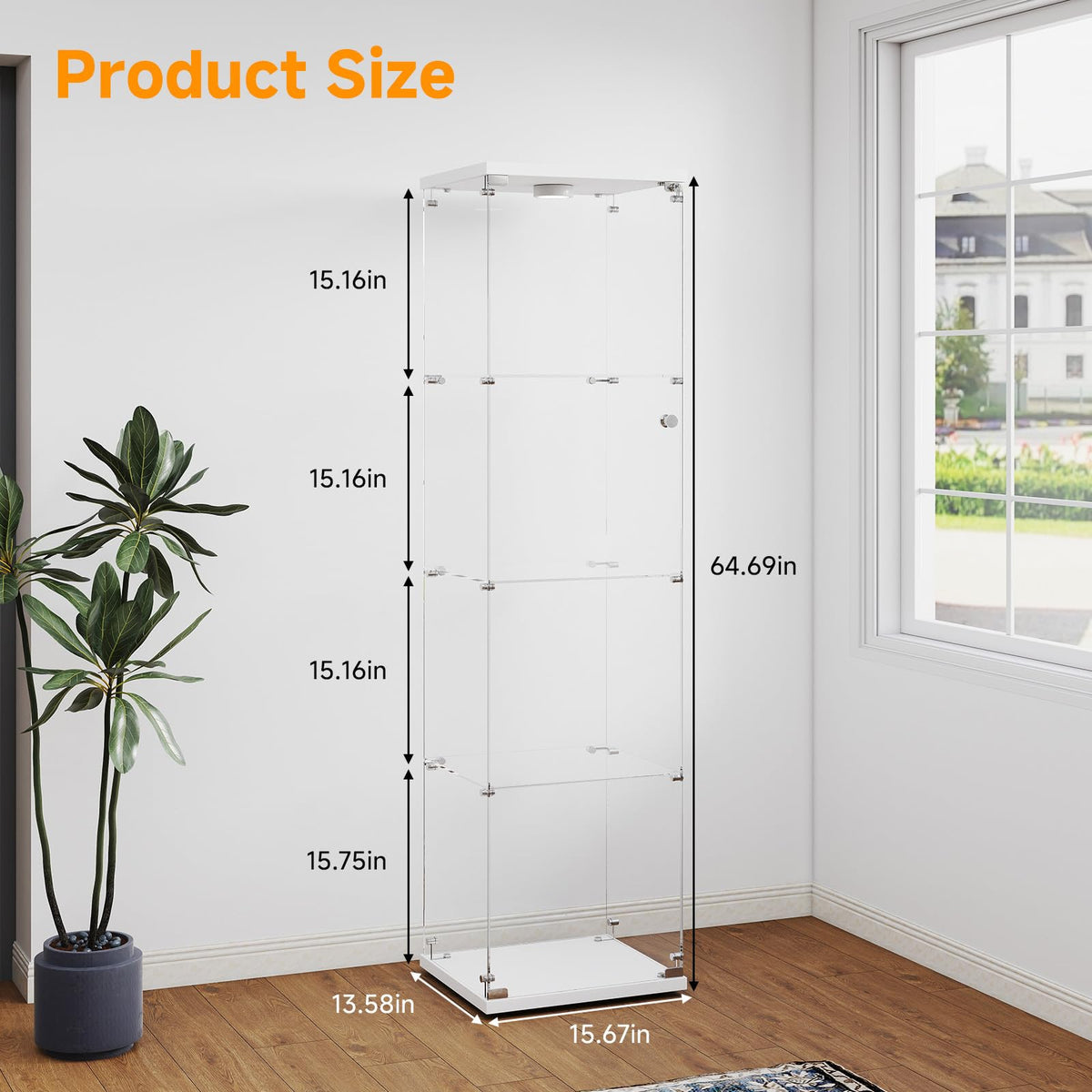 Zevemomo 4-Tier Glass Display Cabinet with Lights, White
