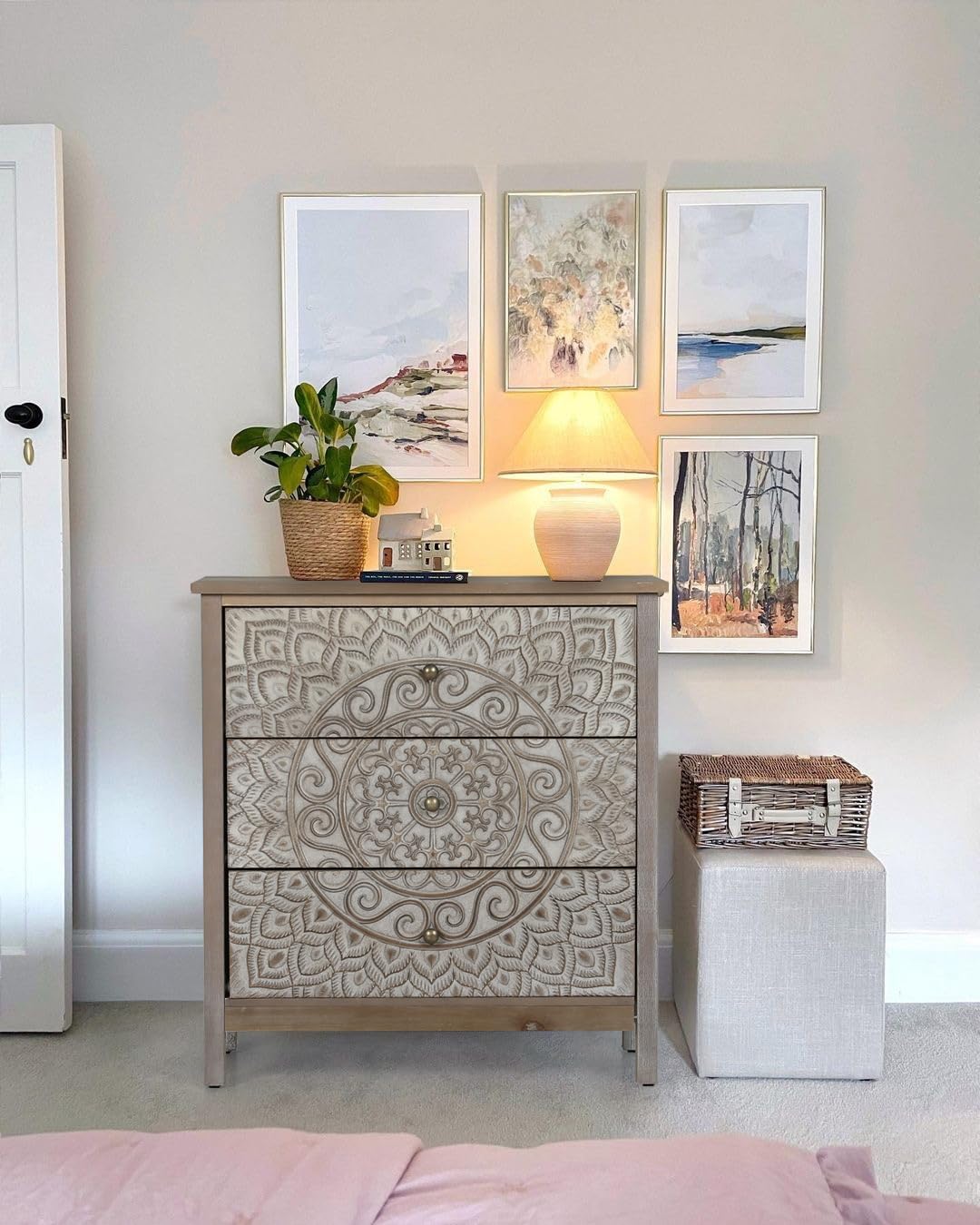 PHI VILLA Accent Cabinet with Drawers - Chest of Drawers Farmhouse Rustic Cabinet with 3 Drawers Entryway Storage Chest