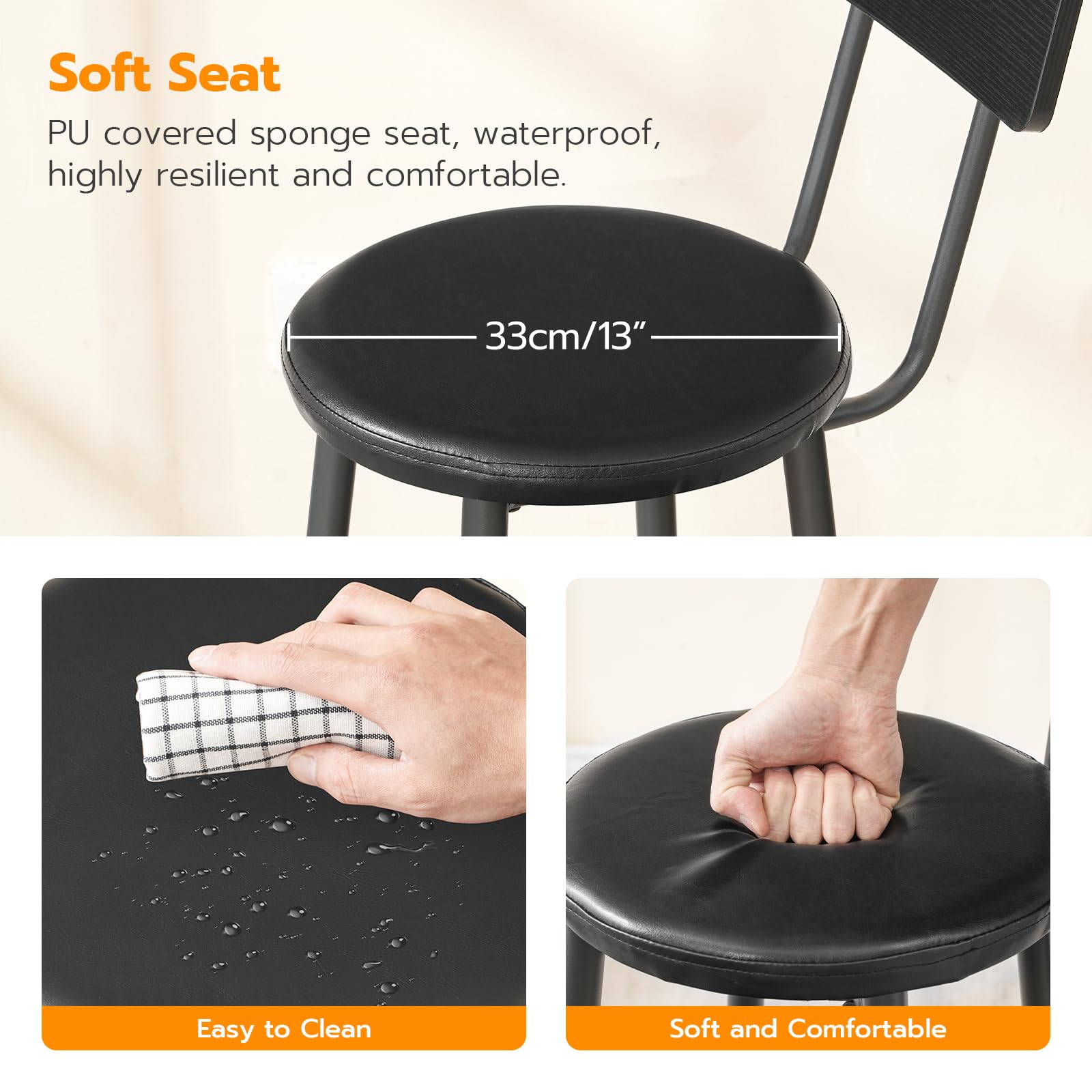 Bar Stools Set of 2 with Back & Footrest