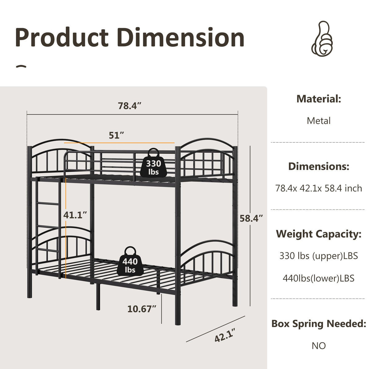Convertible Twin Metal Bunk Bed