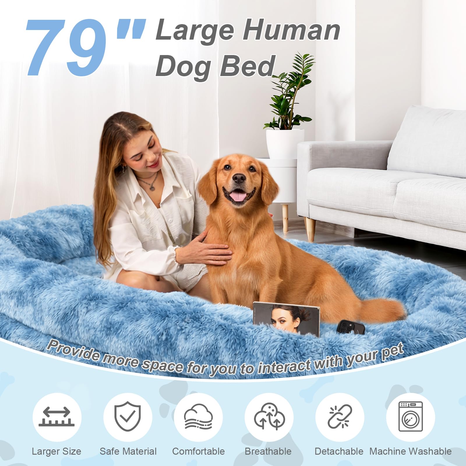 XL Orthopedic Human Dog Bed – Faux Fur, Washable Cover