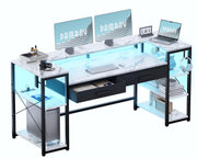 58-Inch Computer Desk with Monitor Stand, LED Lights & Power Outlets