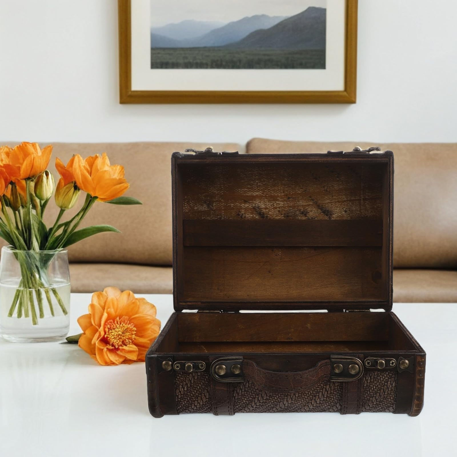 Vintage Wooden Storage Box with Handle