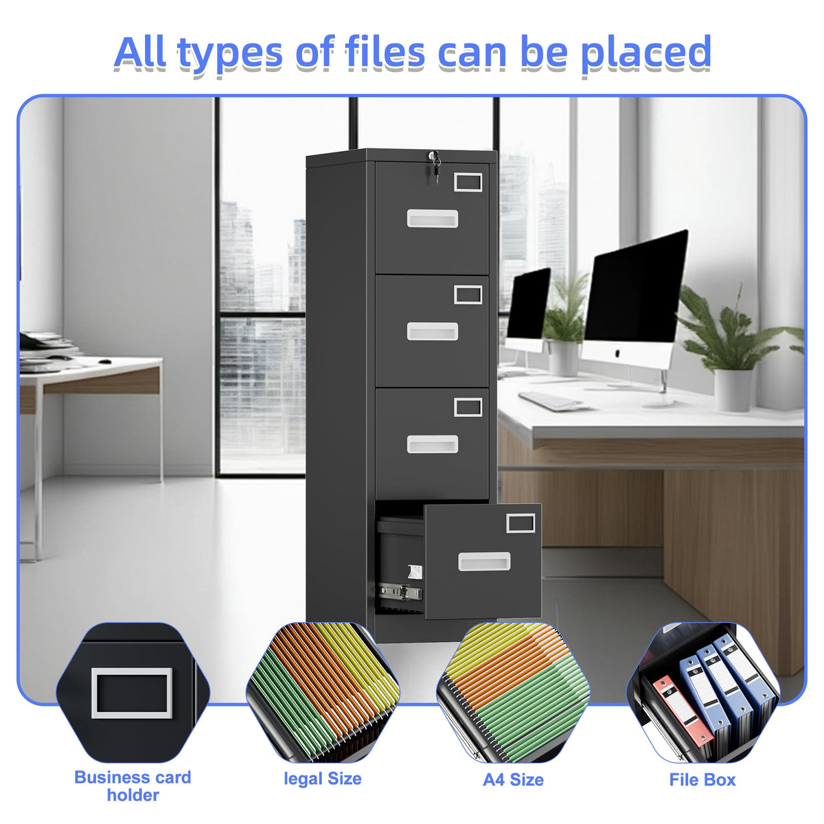 Aobabo 4-Drawer Metal File Cabinet, Anti-Tip Interlock, Letter/Legal