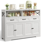 Ahomly 51" Buffet Cabinet with Adjustable Storage, Charging Port - 3 Drawers & 4 Doors Large Sideboard, Multi - Scene Coffee Bar/Microwave Stand for Kitchen,Living Room,Entryway（White）