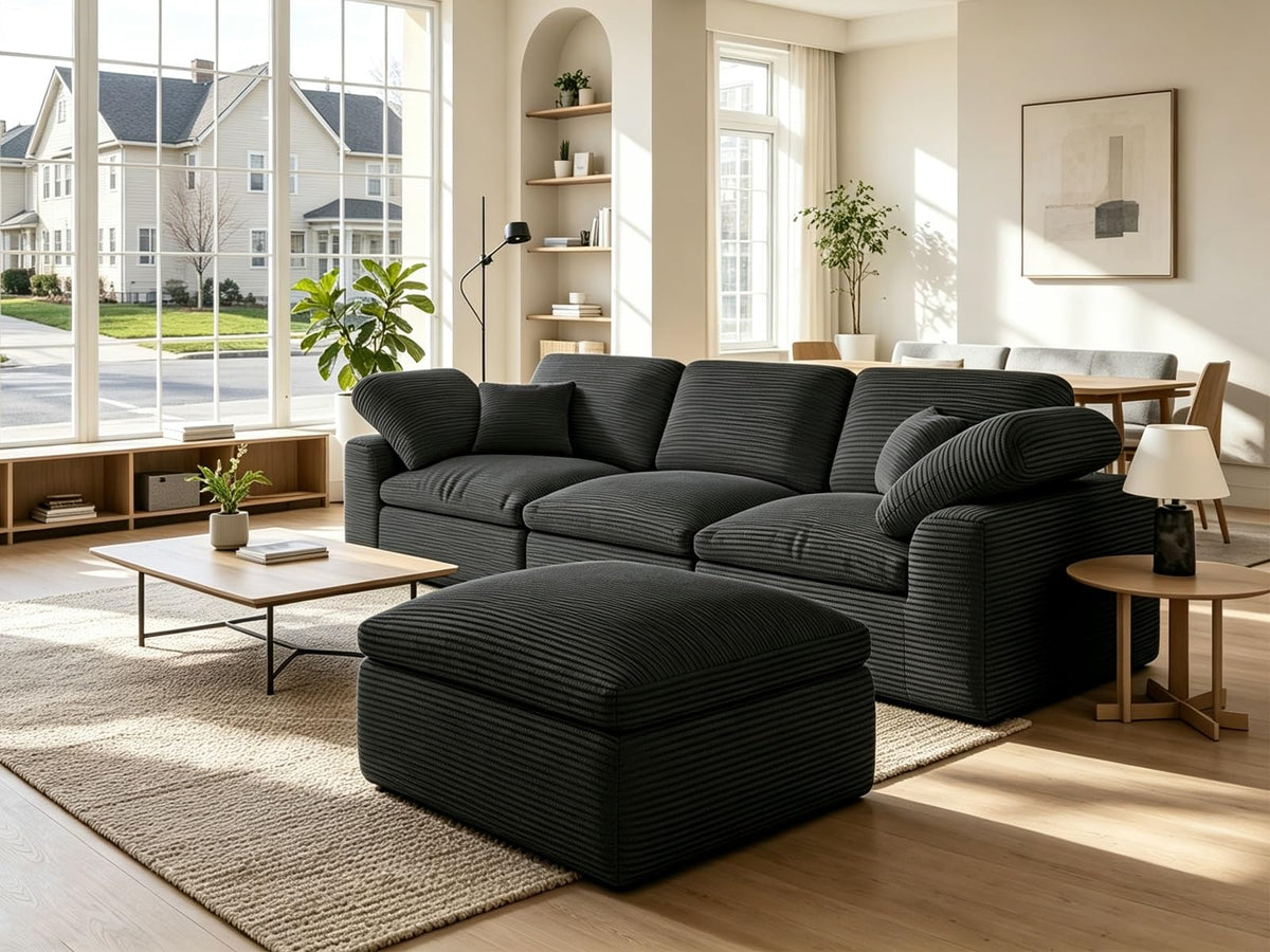 Corduroy Modular Sectional Sofa with Ottoman