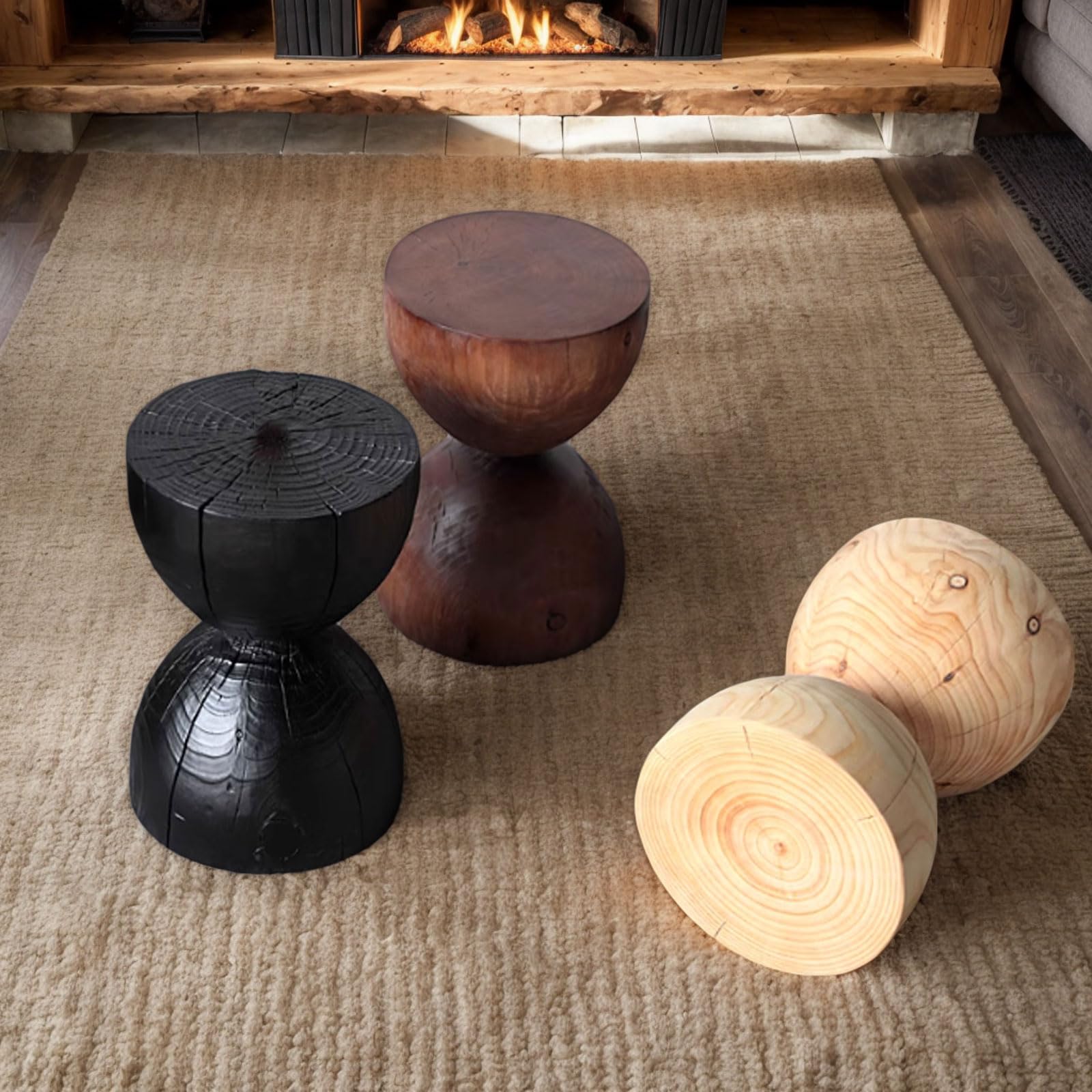 Natural Wood Drum Side Table