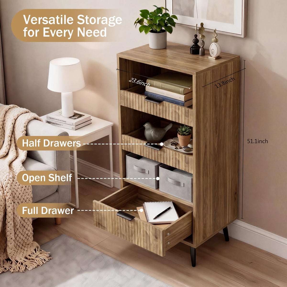 Fluted Pantry Cabinet with Drawers