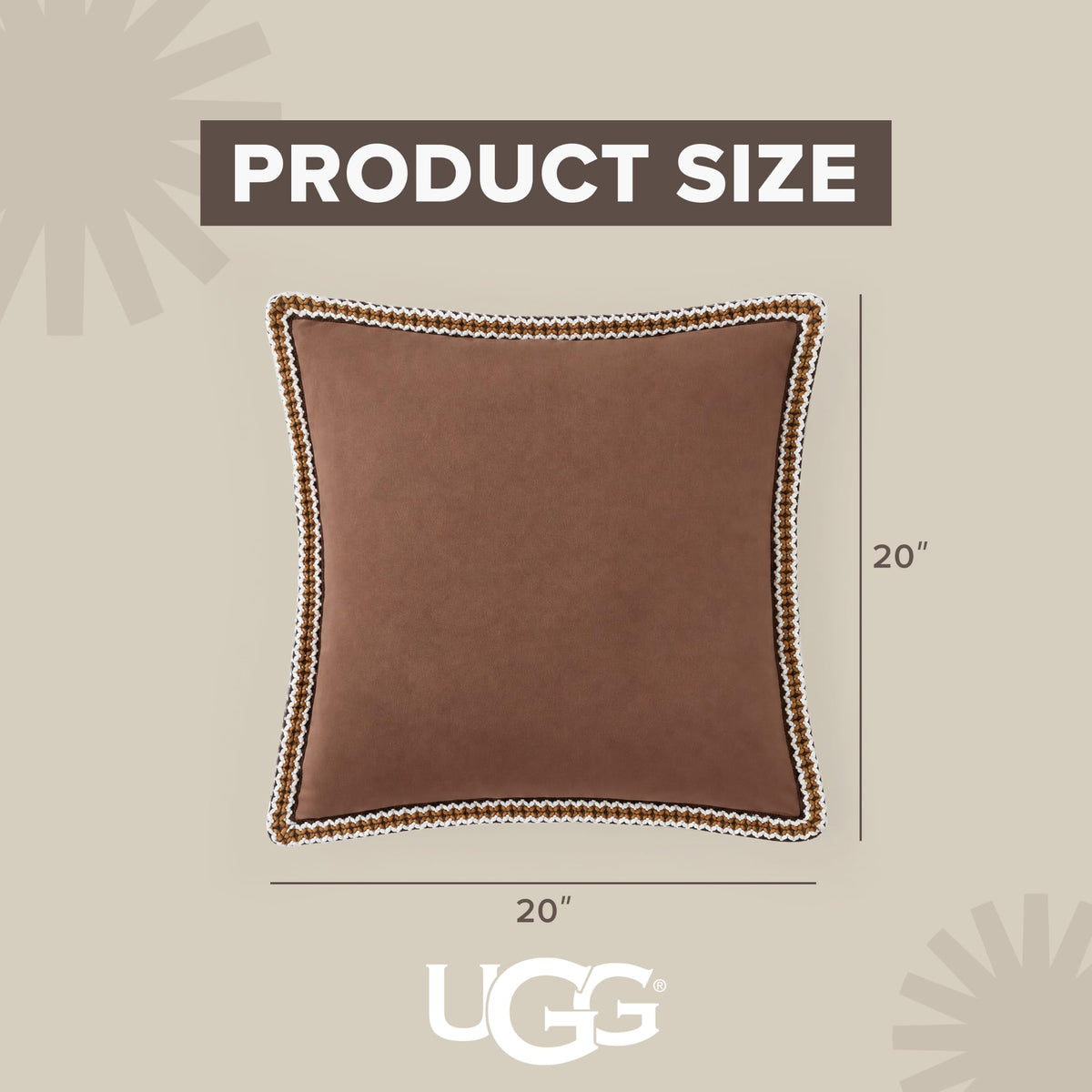UGG Kirkwood Decorative Pillow for Sofa, 20" x 20", Brown (Chestnut)
