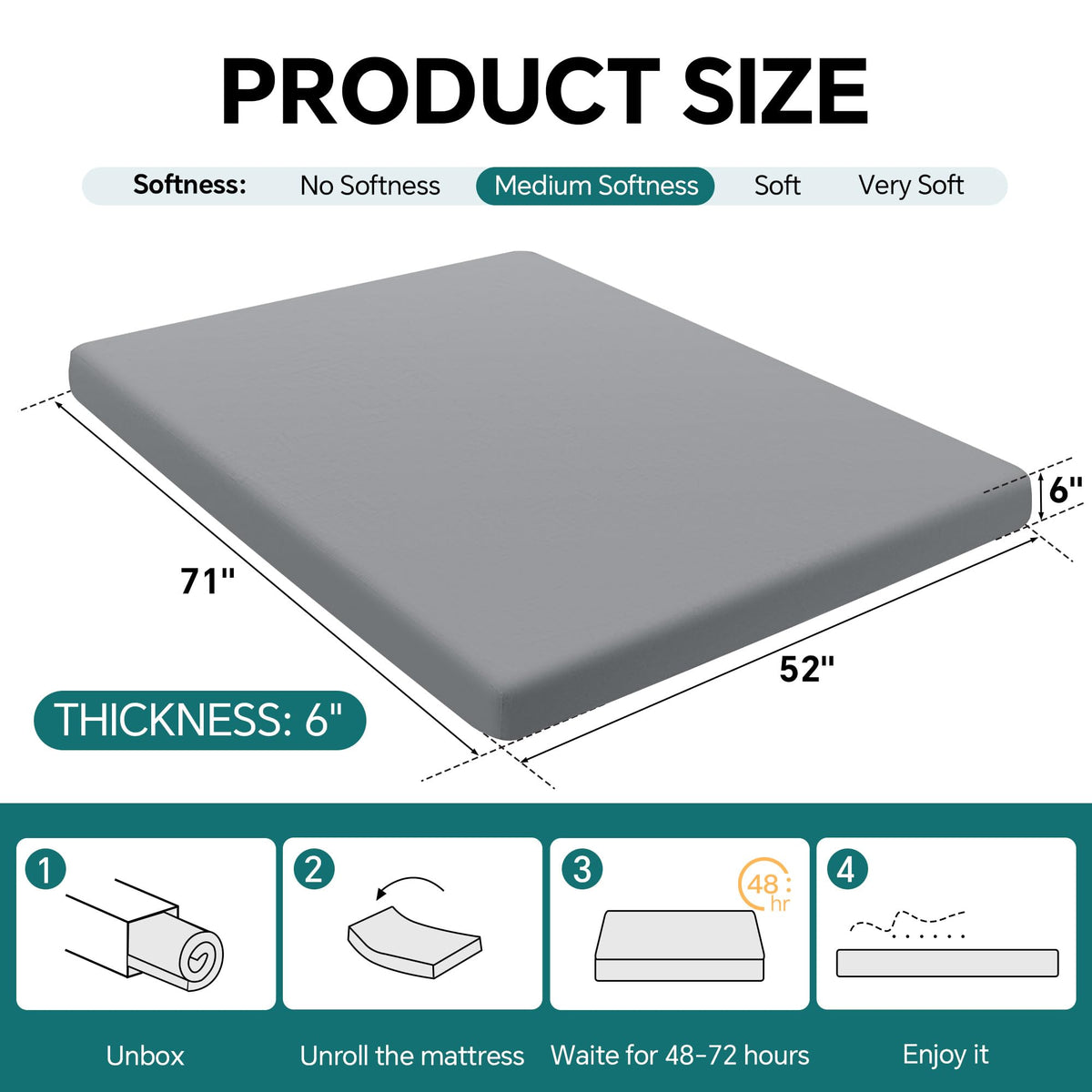 HOMBYS Memory Foam Futon Mattress, Foldable Sofa Bed Mattress with Removable Cover, Medium Firm Support, Fits Most Futon Frames (Full)