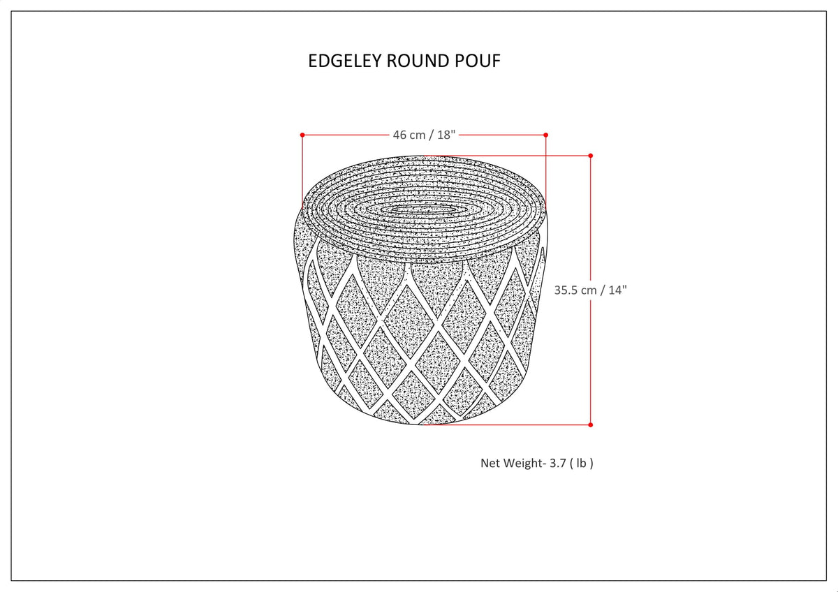 Round Jute Cotton Pouf