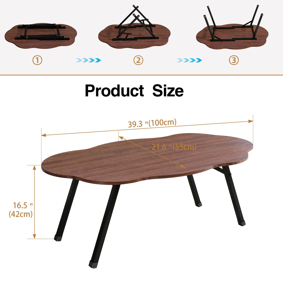 JUISSANO Folding Coffee Table,Cloud Coffee Table for Living Room,Walnut
