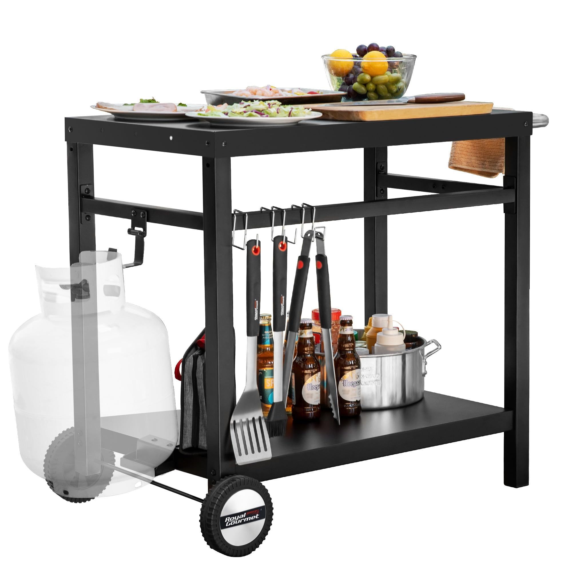 Outdoor Grill Cart with Double Shelf