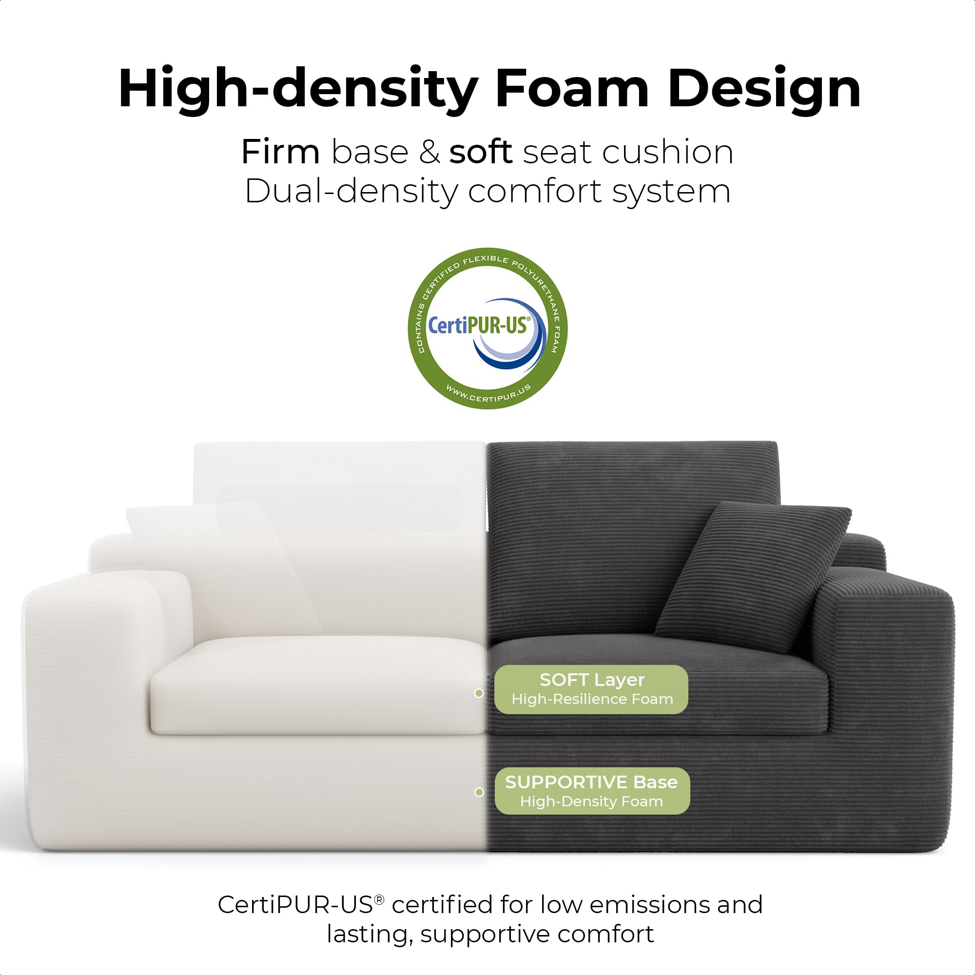 78" Corduroy Loveseat Sofa – Deep Seat, No Assembly
