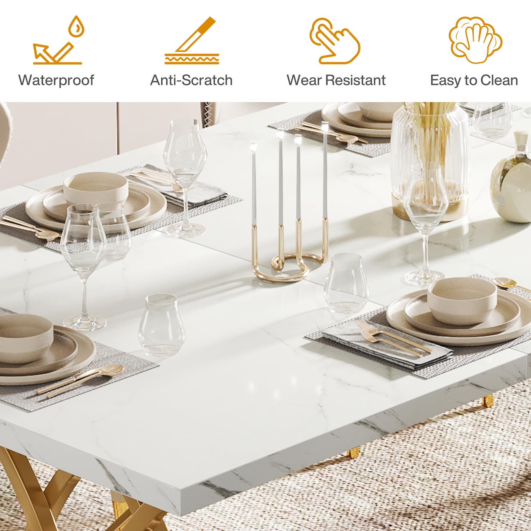 63" Marble Top Dining Table for 4-6