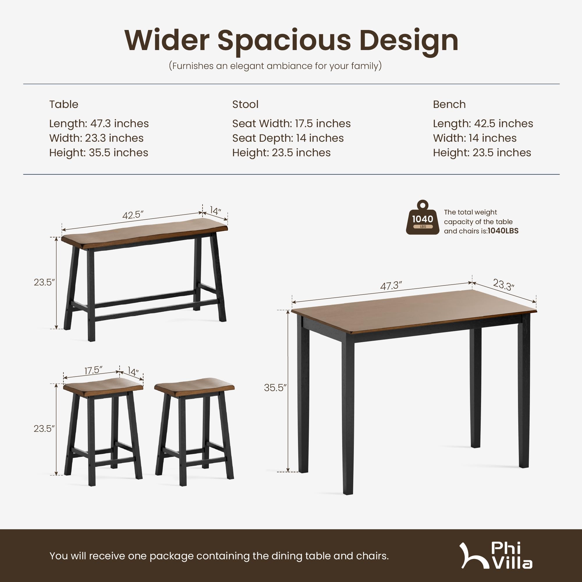 Counter Height Dining Table Set for 4 with Bench