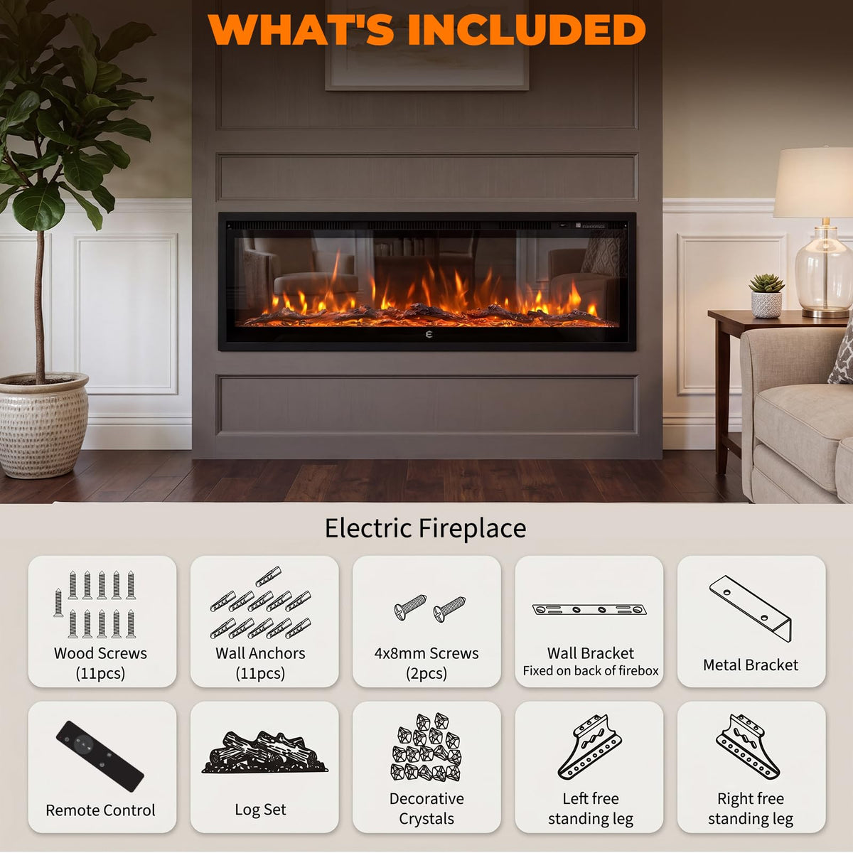 BINMIT 70 Inch Smart Electric Fireplace Insert Recessed and Wall Mounted