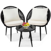 wildformers 3-Piece Bistro Set, Woven Rope Chair with Cushions, Black