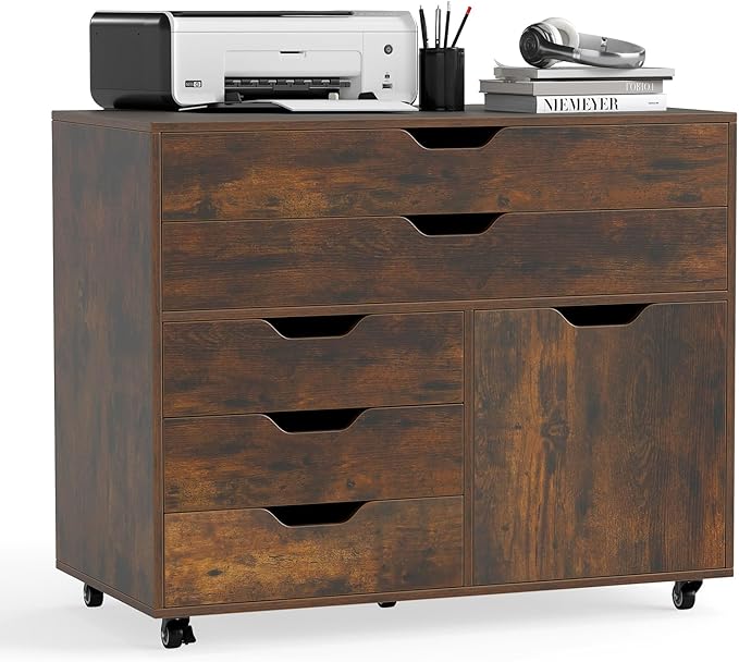 5-Drawer Mobile File Cabinet with Door & Wheels