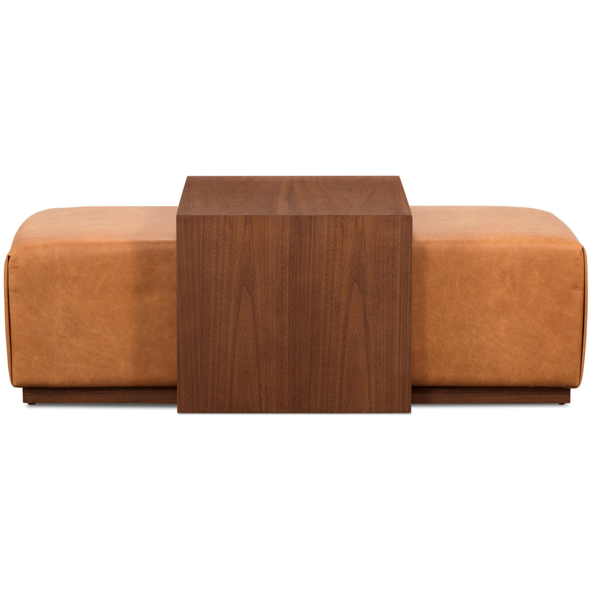 Tan Leather Ottoman with Walnut Table
