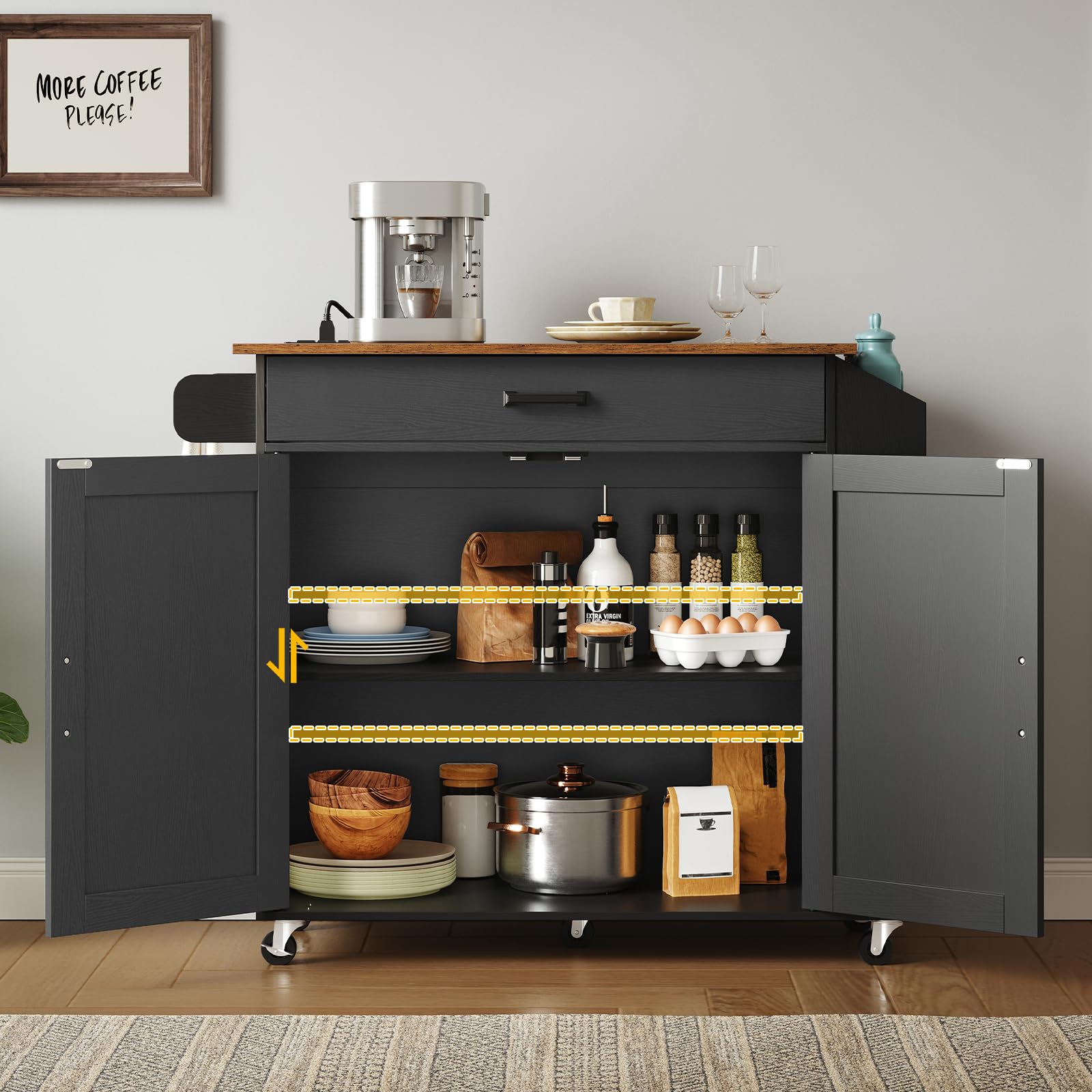 Rolling Kitchen Island with Drop Leaf & Power Outlet