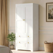 2-Door Wardrobe Closet with Drawers & Hanging Rod